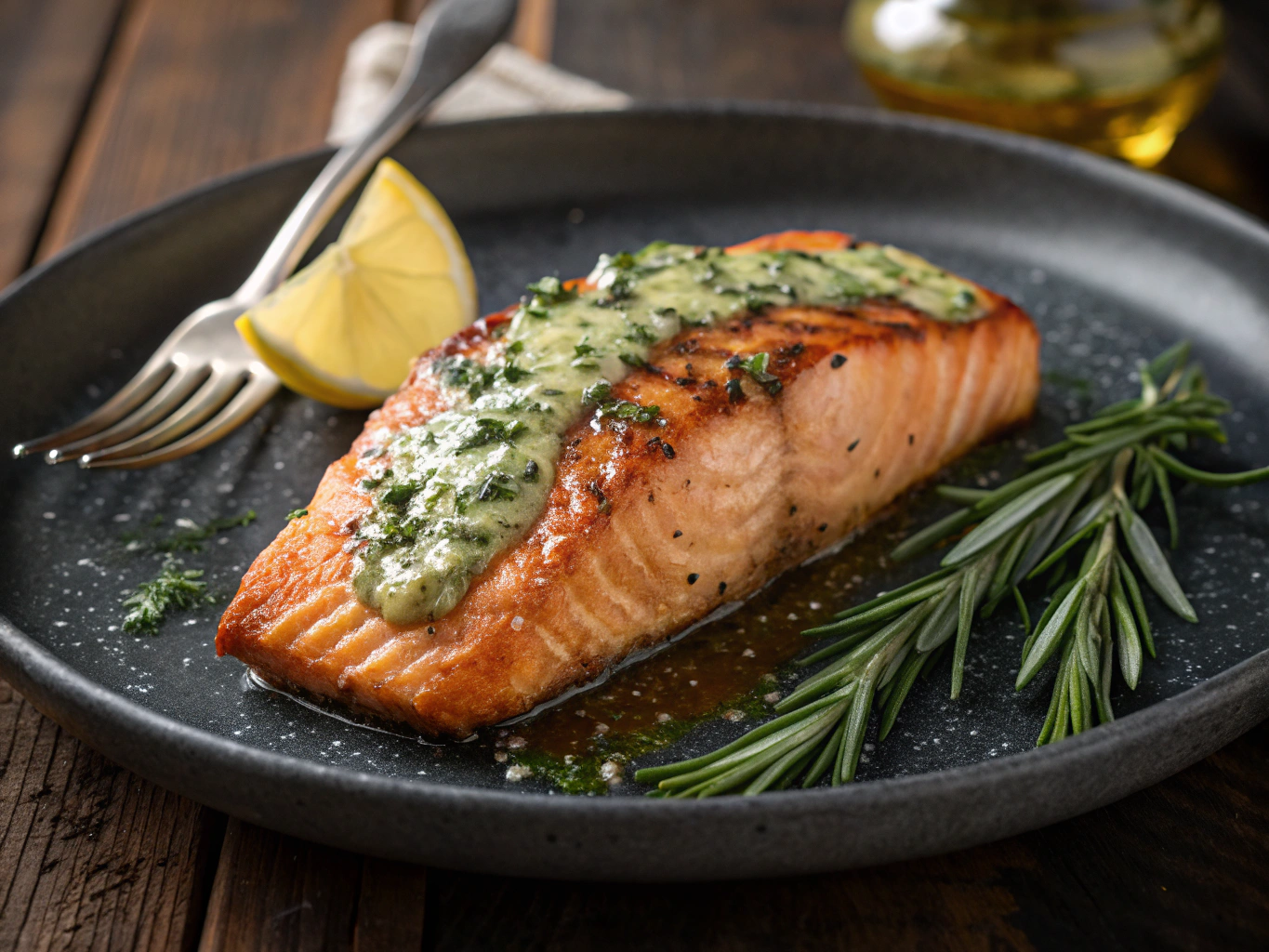 Grilled salmon fillet with roasted vegetables