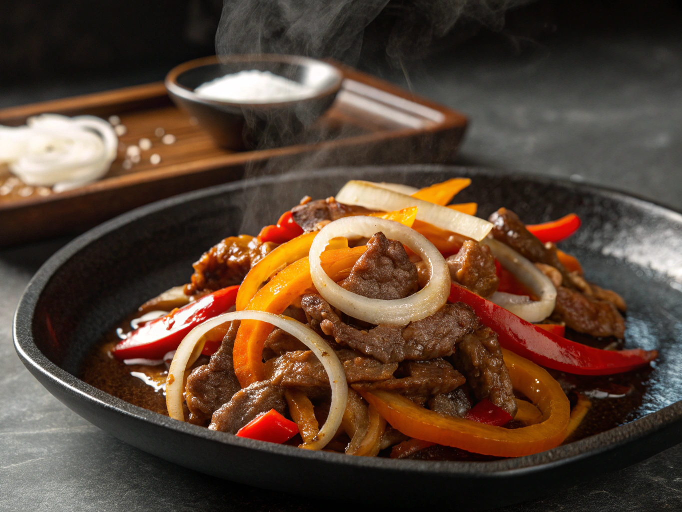 Spicy Szechuan beef stir-fry with sesame seeds
