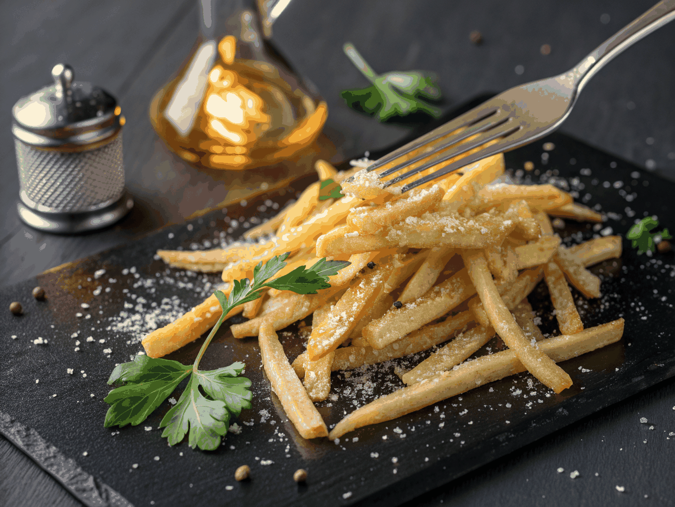 Crispy truffle parmesan fries served in a rustic basket