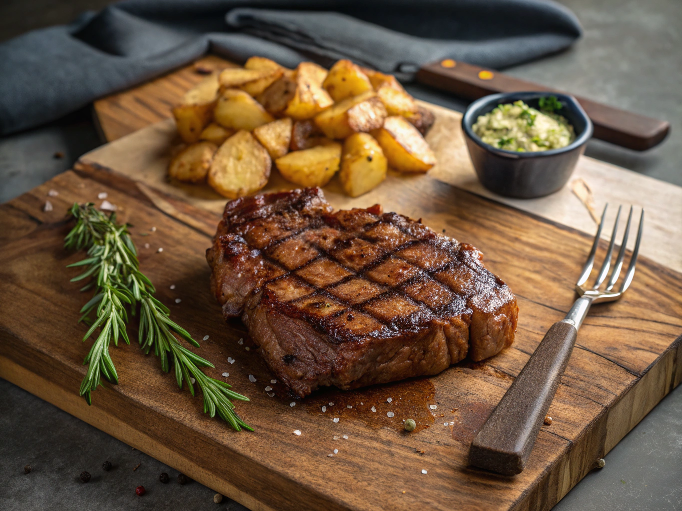 Juicy grilled steak with roasted vegetables on a plate